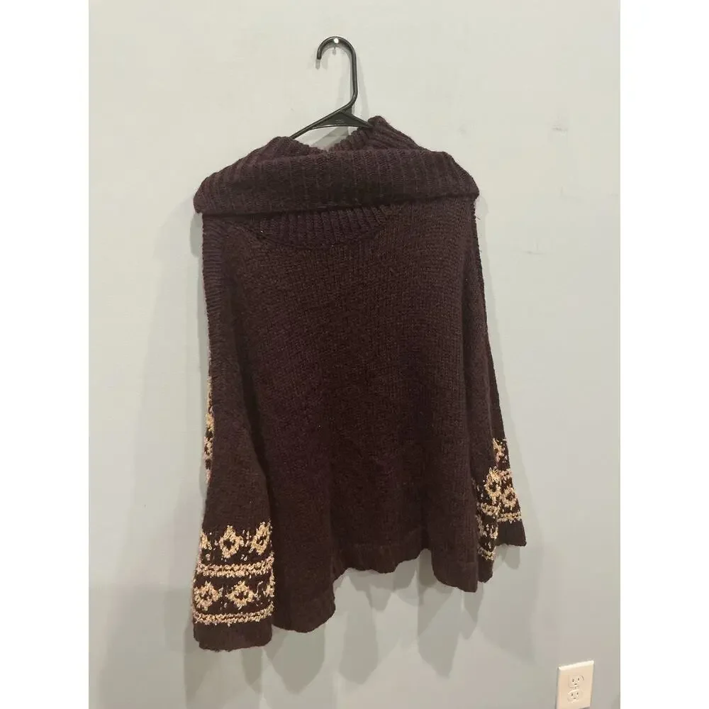 Free People Fair Isle Wool Blend Sweater Burgundy Chunky Knit Oversized Boho‎ S